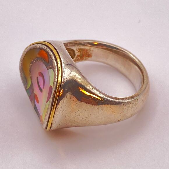 ERIC GROSSBARDT PICASSO Ring 18K Solid Gold 925 Sterling Inlaid MOP - Size 7 1/2 - Picture 8 of 14